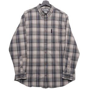 Columbia Sportswear Gray/Blue/Brown Cotton Plaid Shirt Size L